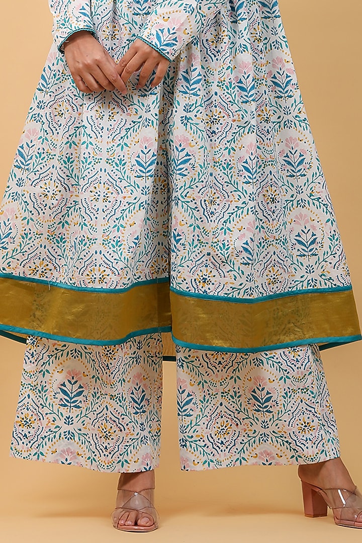 White Cotton Hand Block Printed Anarkali Set by Vinusto at Pernia's Pop Up Shop