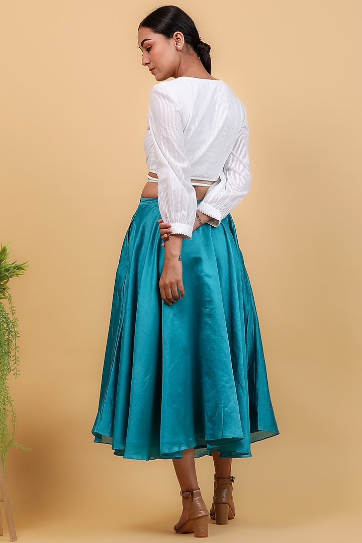 Aqua Blue Pure Chanderi Flared Skirt Set by Vinusto at Pernia's Pop Up Shop