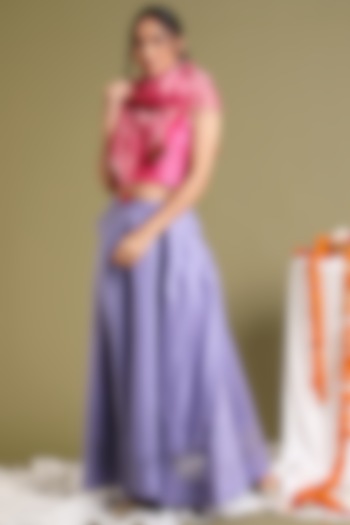 Lavender Handwoven Chanderi Lehenga Set by Vinusto