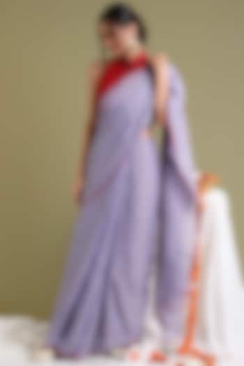 Lavender Handwoven Chanderi Saree Set by Vinusto
