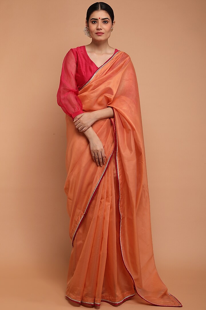 Orange Handwoven Saree Set by Vinusto