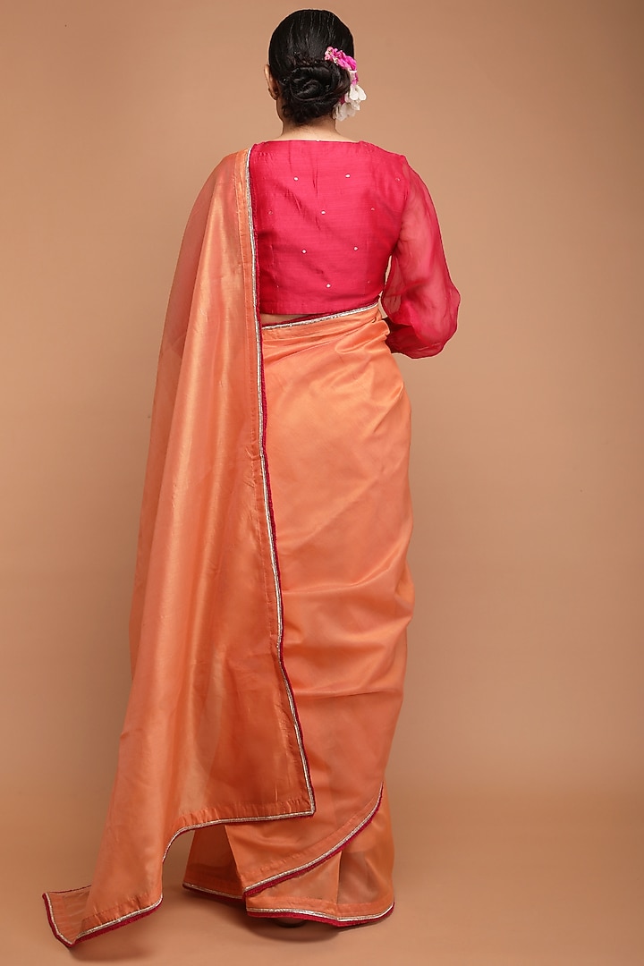 Orange Pure Handwoven Chanderi Festive Saree Set by Vinusto at Pernia's Pop Up Shop