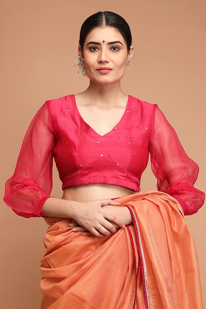 Orange Pure Handwoven Chanderi Festive Saree Set by Vinusto at Pernia's Pop Up Shop