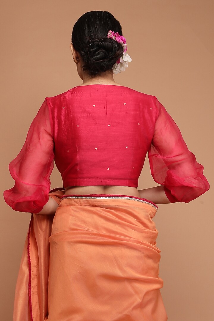 Orange Pure Handwoven Chanderi Festive Saree Set by Vinusto at Pernia's Pop Up Shop