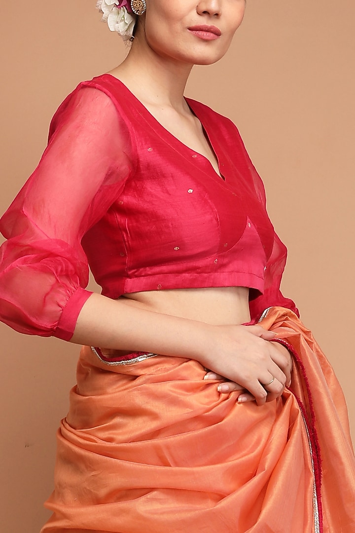 Orange Pure Handwoven Chanderi Festive Saree Set by Vinusto at Pernia's Pop Up Shop