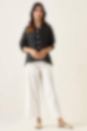 Black Handwoven Pure Linen Silk Handcrafted Co-Ord Set by Vinusto at Pernia's Pop Up Shop