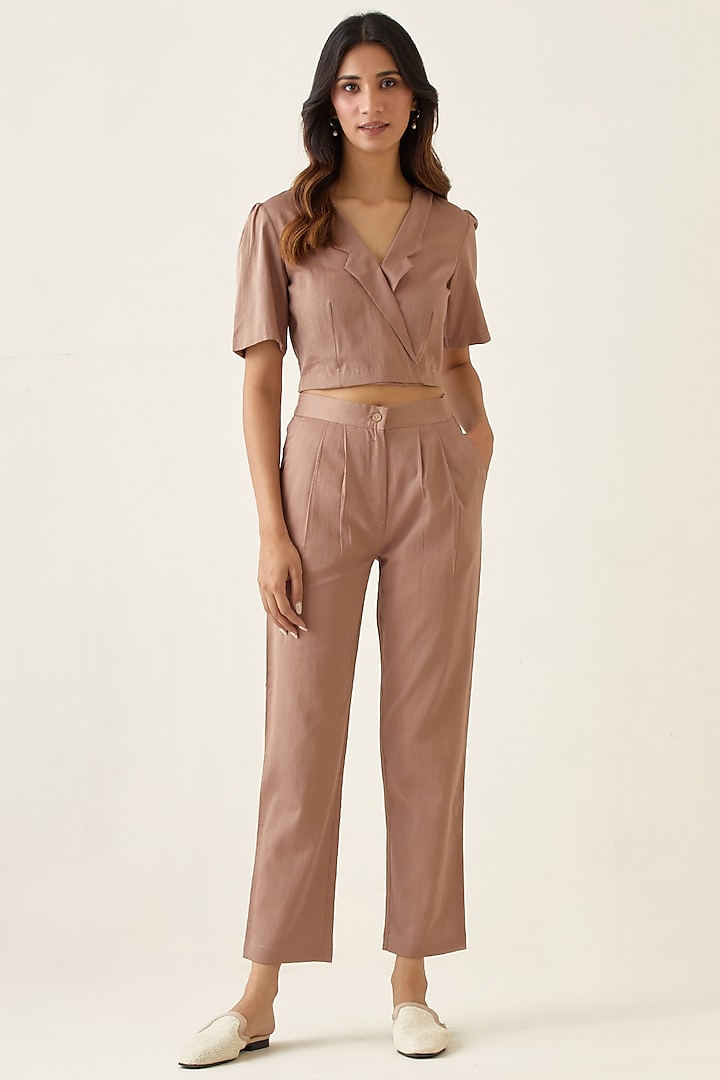 Taupe Cotton Glaze Co-Ord Set by Vinusto at Pernia's Pop Up Shop