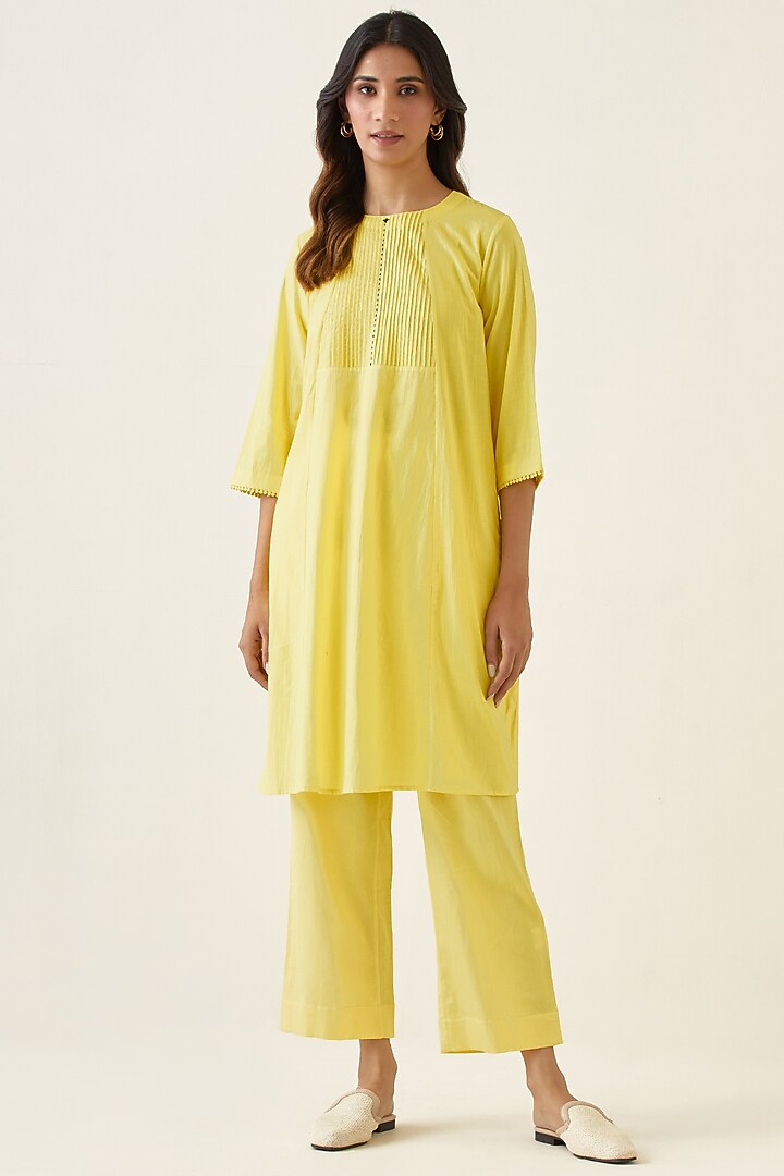 Maize Yellow Pure Cotton Cambric Kurta Set by Vinusto at Pernia's Pop Up Shop
