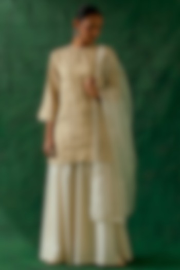 Off-White Handloom Chanderi Sharara Set by Vinusto at Pernia's Pop Up Shop