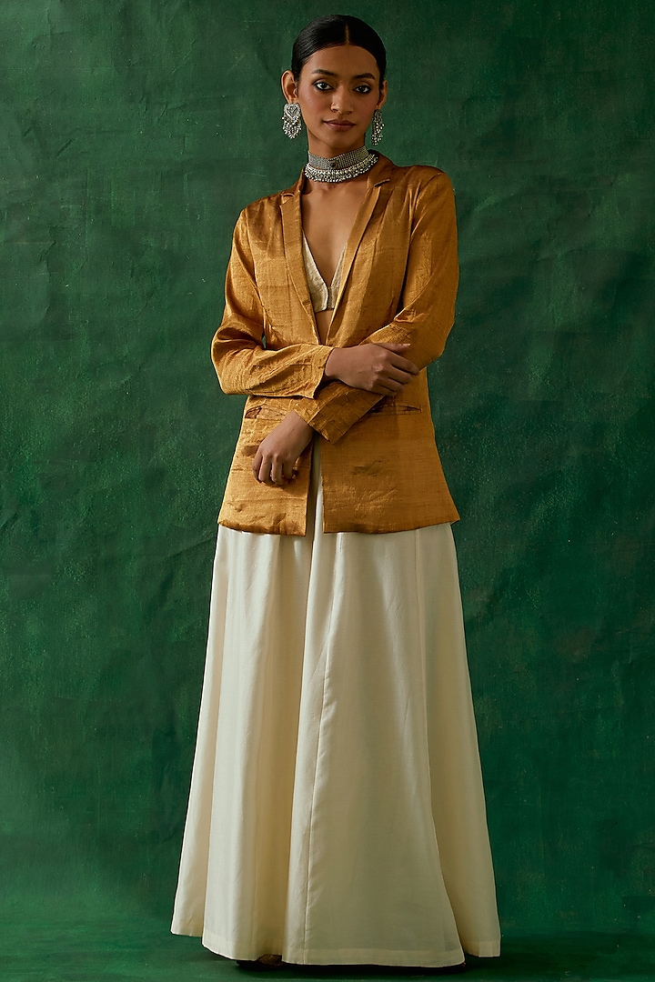 Off-White Handloom Chanderi Sharara Set by Vinusto at Pernia's Pop Up Shop