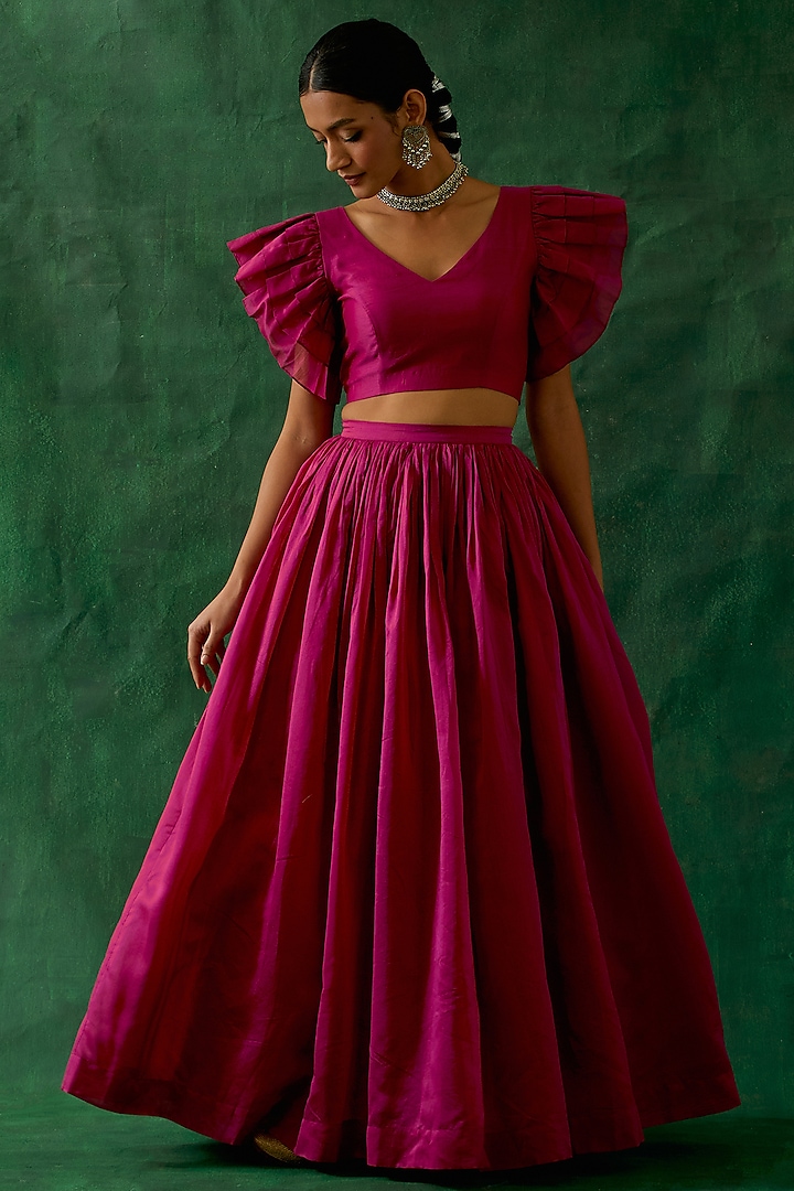 Hot Pink Chanderi Handloom Skirt Set by Vinusto at Pernia's Pop Up Shop