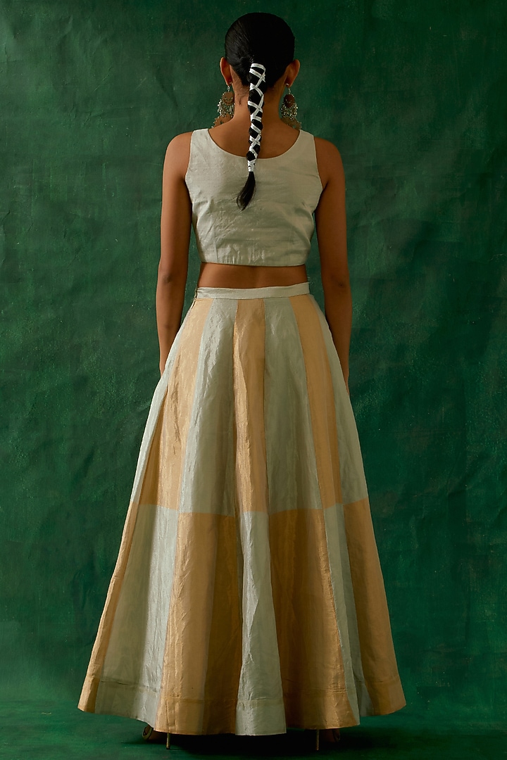 Gold & Silver Zari Silk Flared Skirt Set by Vinusto at Pernia's Pop Up Shop