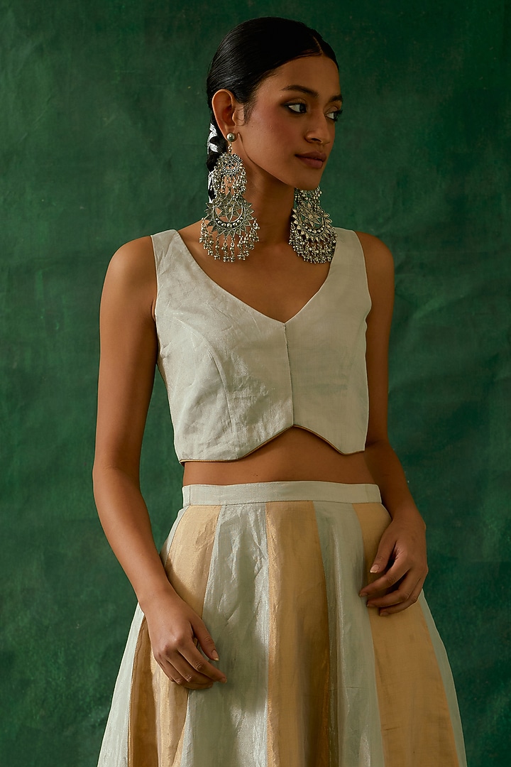 Gold & Silver Zari Silk Flared Skirt Set by Vinusto at Pernia's Pop Up Shop