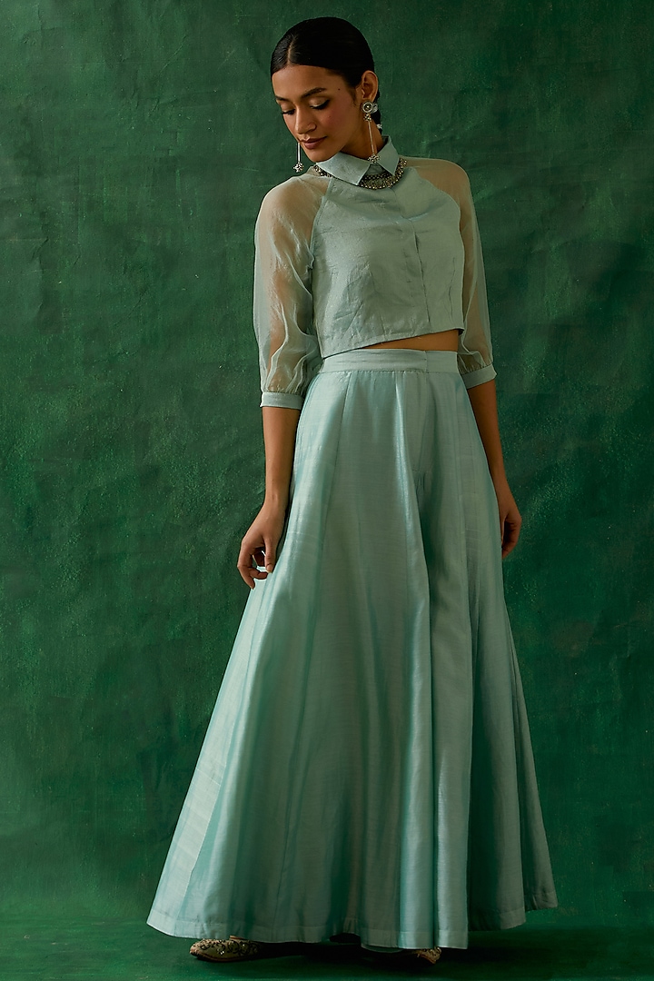 Mint Green Chanderi & Katan Silk Co-Ord Set by Vinusto at Pernia's Pop Up Shop