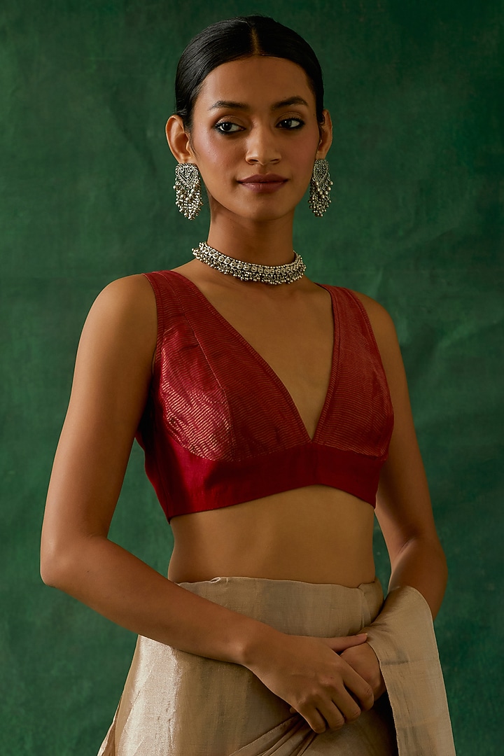 Pink-Silver Handcrafted Katan Silk Zari Festive Saree Set by Vinusto at Pernia's Pop Up Shop