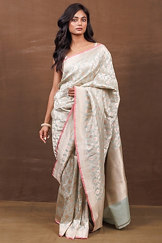 Sea Green Pure Silk Banarasi Handwoven Saree by VISHWA
