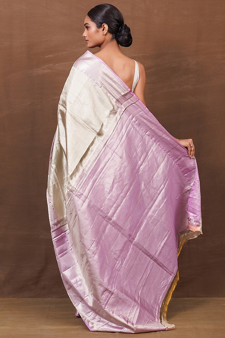 Silver Pure Silk Kanjeevaram Handwoven Wedding Saree by VISHWA at Pernia's Pop Up Shop