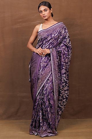 Purple Pure Silk Banarasi Handwoven Saree by VISHWA
