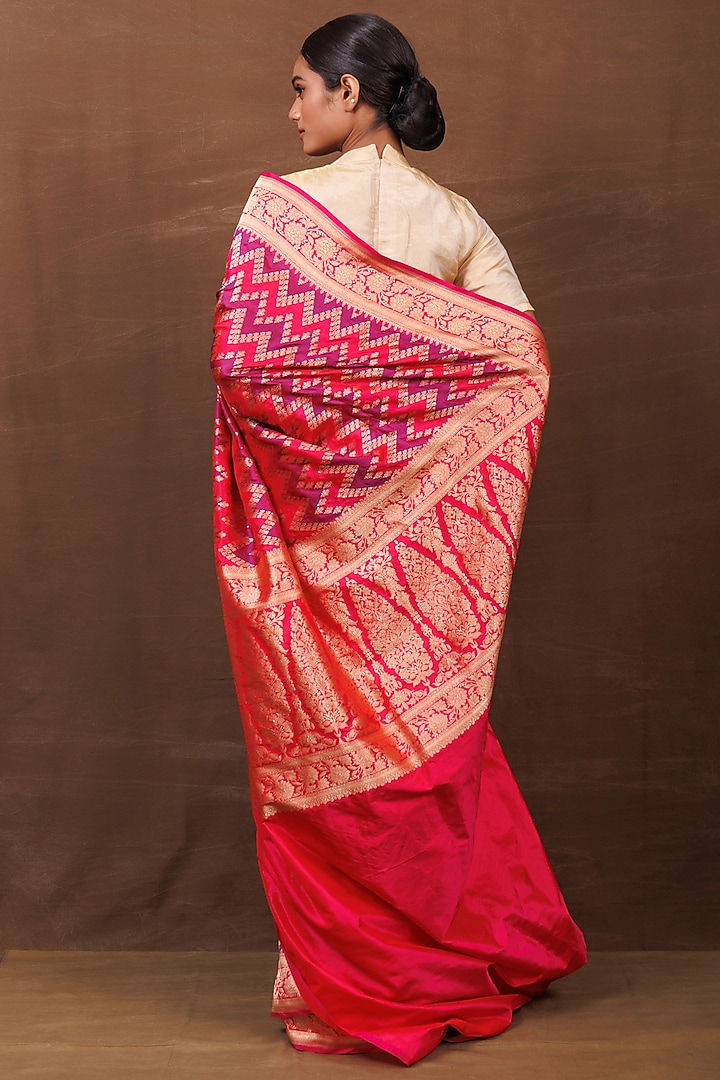 Pink Muga Silk Banarasi Handwoven Wedding Saree by VISHWA at Pernia's Pop Up Shop