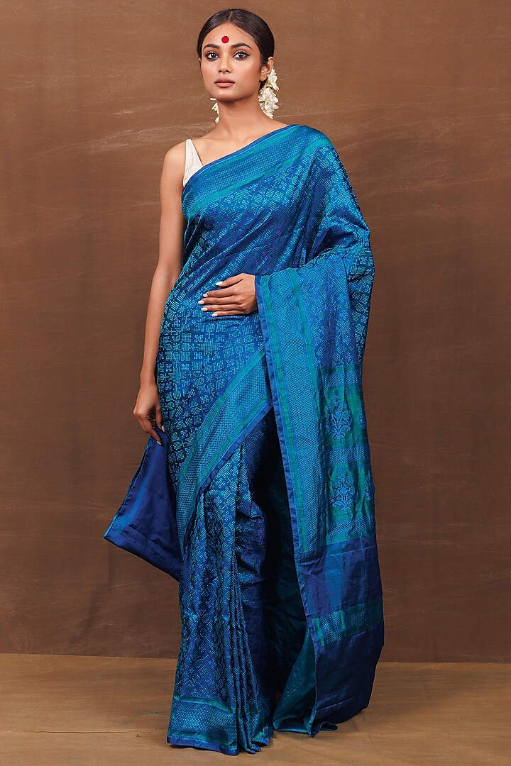 Blue Silk Banarasi Handwoven Saree by VISHWA