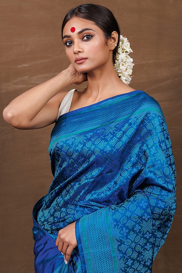 Blue Silk Banarasi Handwoven Wedding Saree by VISHWA at Pernia's Pop Up Shop
