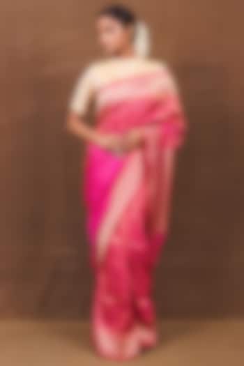 Pink & Orange Silk Banarasi Handwoven Saree by VISHWA