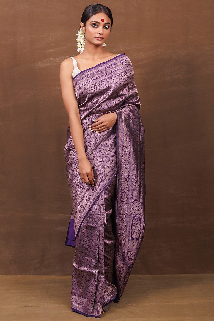 Purple Pure Silk Banarasi Handwoven Saree by VISHWA at Pernia's Pop Up Shop