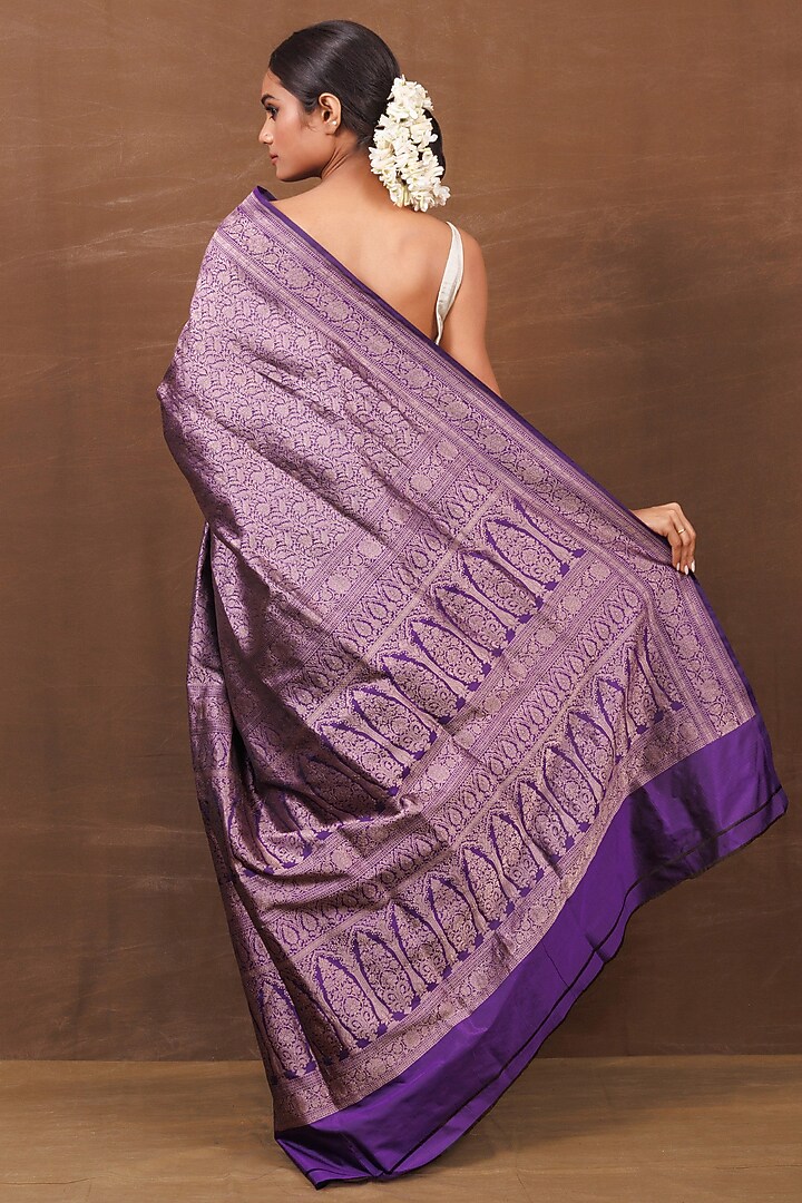 Purple Pure Silk Banarasi Handwoven Wedding Saree by VISHWA at Pernia's Pop Up Shop
