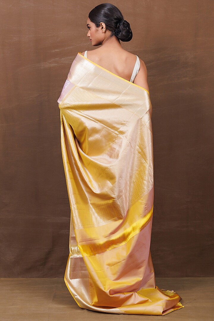 Lavender Muga Silk Kanjeevaram Handwoven Wedding Saree by VISHWA at Pernia's Pop Up Shop