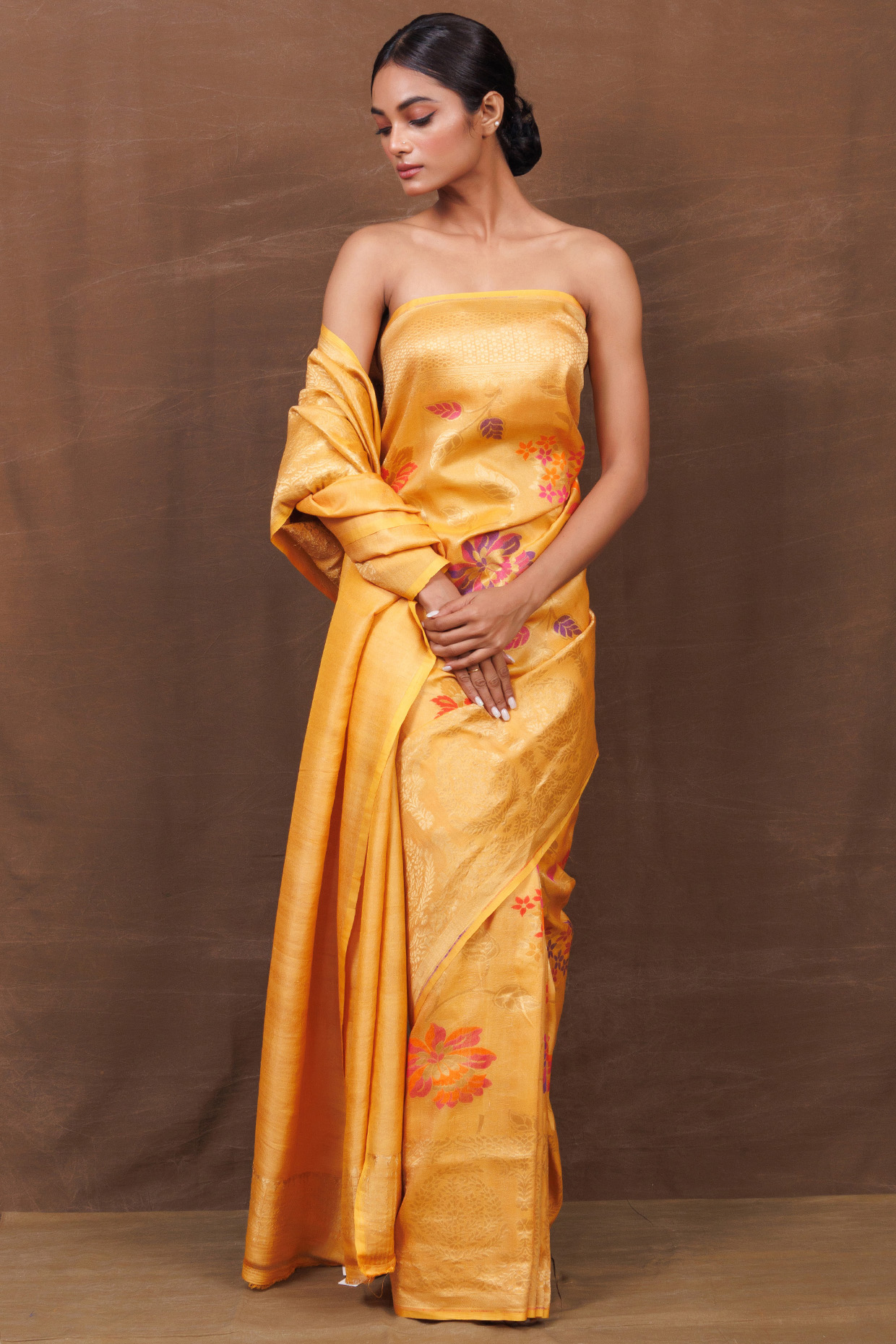 Buy Lemon Yellow Satin Silk Saree online-Karagiri