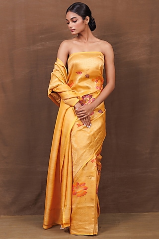 Grey Saree With Yellow Printed Blouse – Label Nitika
