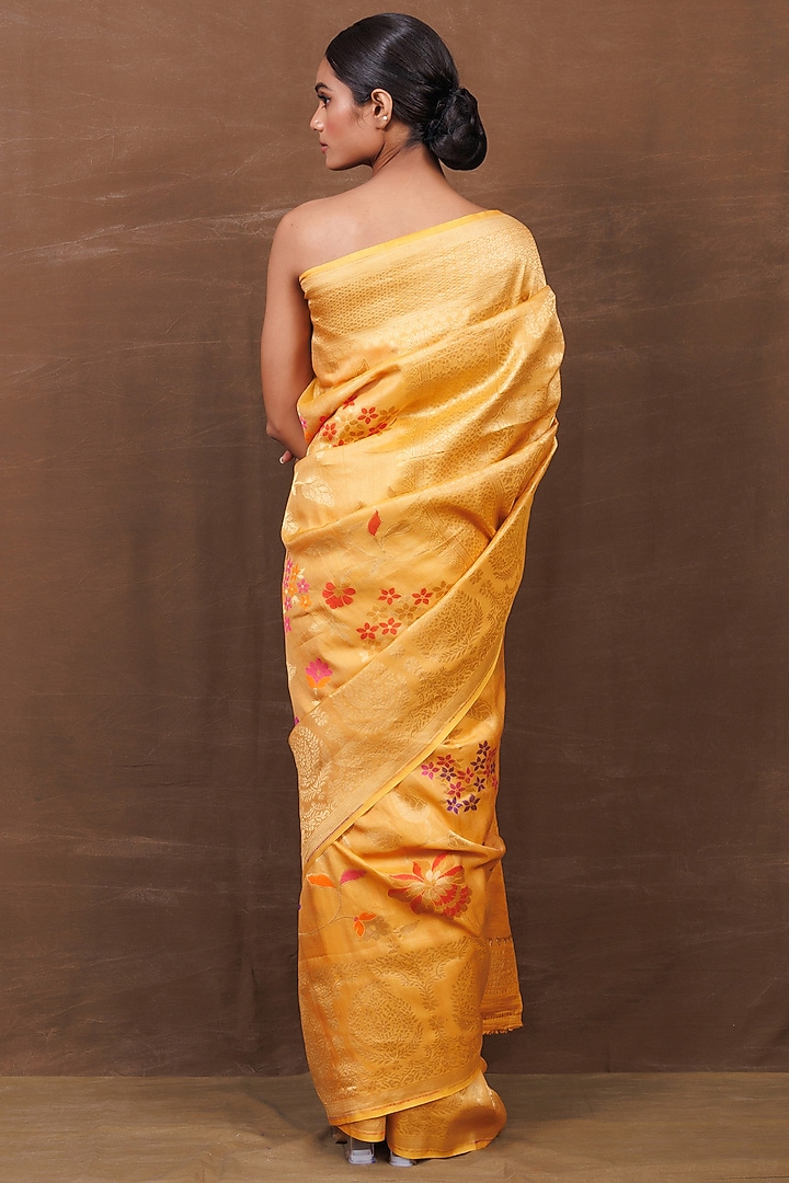 Mango Yellow Pure Silk Banarasi Handwoven Wedding Saree by VISHWA at Pernia's Pop Up Shop
