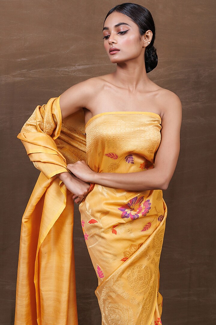 Mango Yellow Pure Silk Banarasi Handwoven Wedding Saree by VISHWA at Pernia's Pop Up Shop