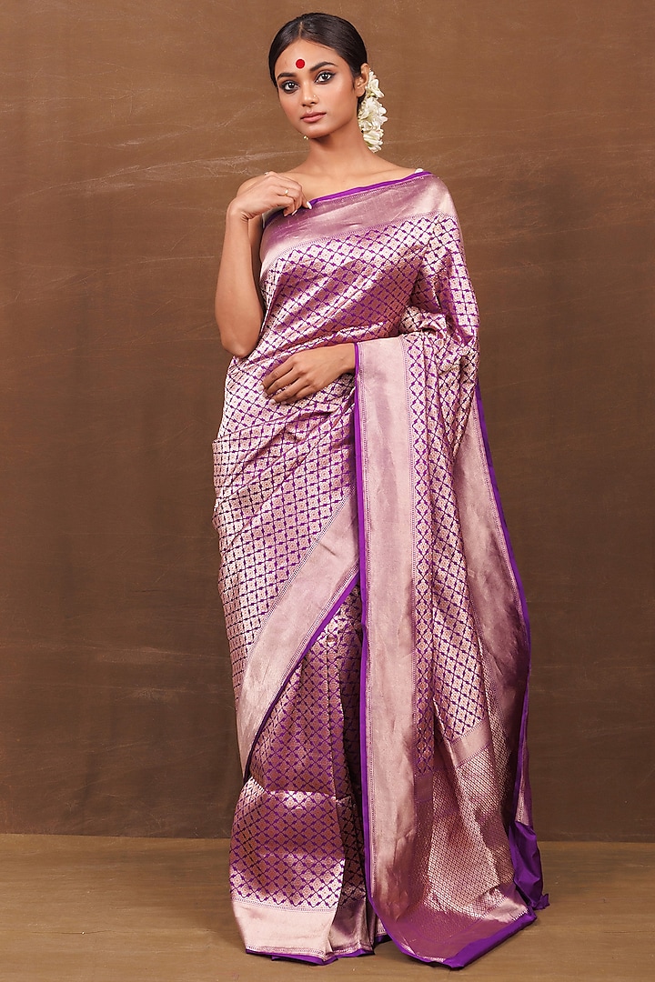 Purple Pure Silk Banarasi Handwoven Saree by VISHWA