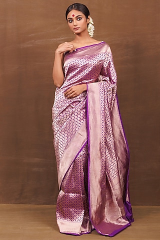Purple Pure Silk Banarasi Handwoven Saree by VISHWA