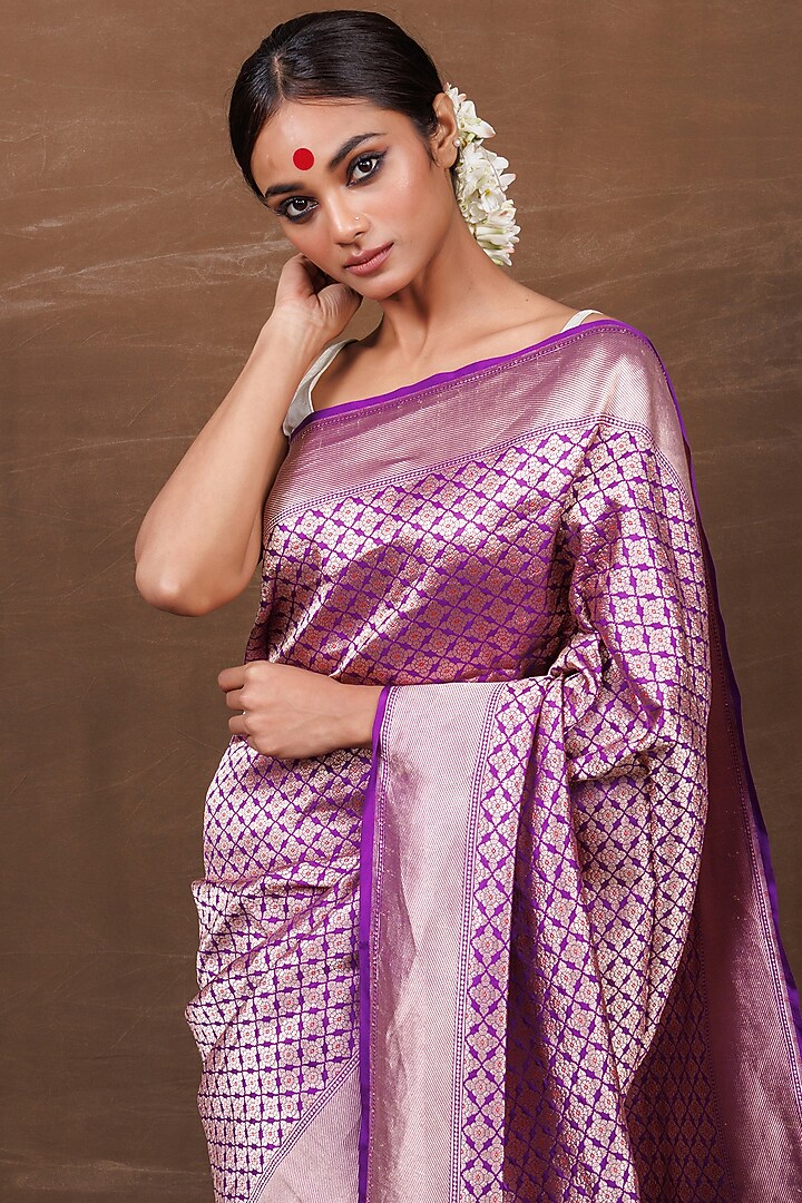 Purple Pure Silk Banarasi Handwoven Wedding Saree by VISHWA at Pernia's Pop Up Shop