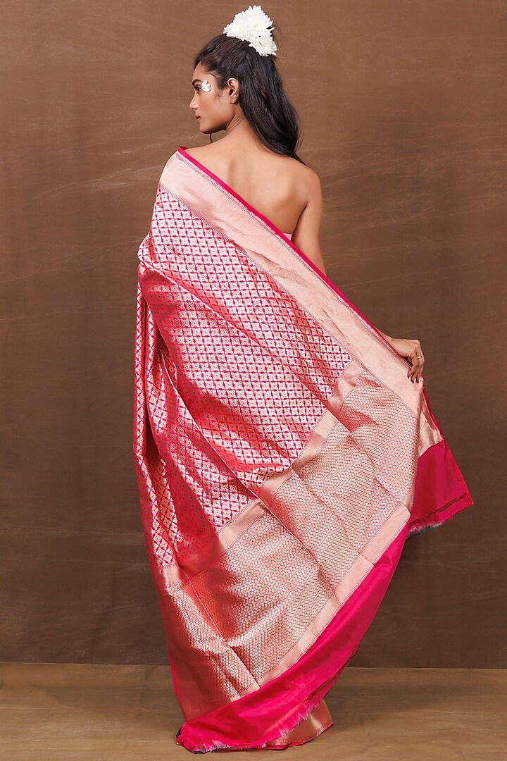 Pink Pure Silk Banarasi Handwoven Wedding Saree by VISHWA at Pernia's Pop Up Shop