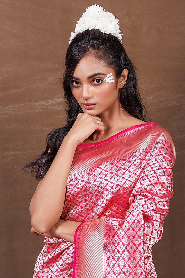Pink Pure Silk Banarasi Handwoven Wedding Saree by VISHWA at Pernia's Pop Up Shop