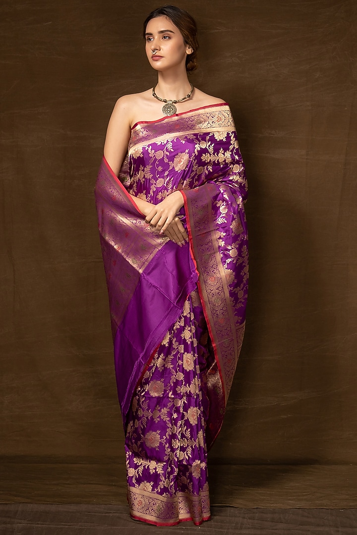 Purple Silk Banarasi Handwoven Wedding Saree by VISHWA at Pernia's Pop Up Shop