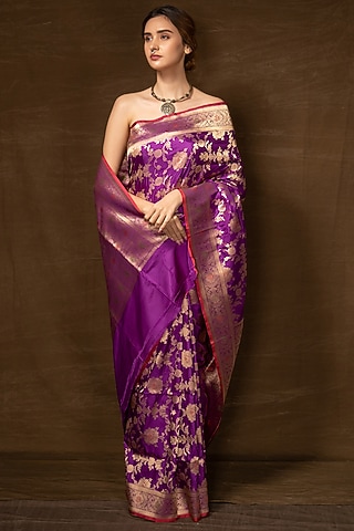 Purple Silk Banarasi Handwoven Saree by VISHWA