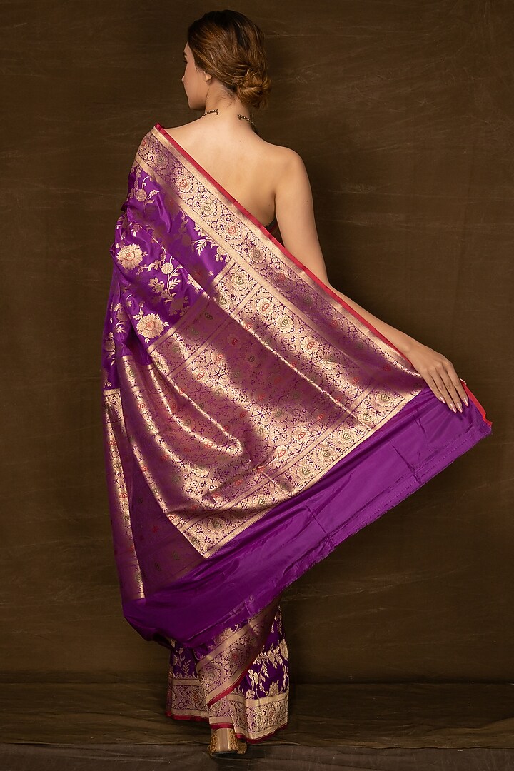 Purple Silk Banarasi Handwoven Wedding Saree by VISHWA at Pernia's Pop Up Shop