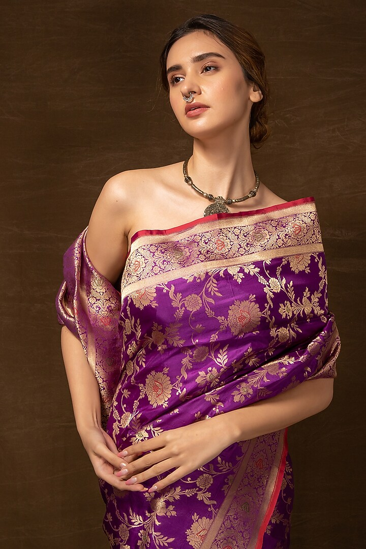 Purple Silk Banarasi Handwoven Wedding Saree by VISHWA at Pernia's Pop Up Shop