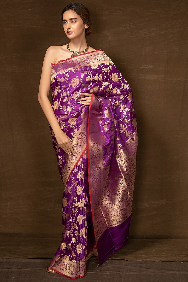 Purple Silk Banarasi Handwoven Wedding Saree by VISHWA at Pernia's Pop Up Shop