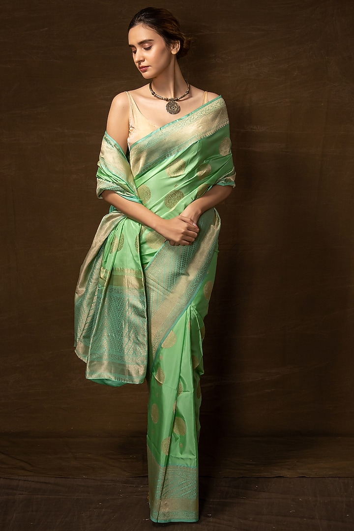 Sea Green Pure Silk Banarasi Handwoven Party Wear Saree by VISHWA at Pernia's Pop Up Shop