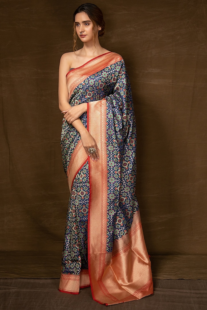 Blue Pure Silk Banarasi Handwoven Saree by VISHWA
