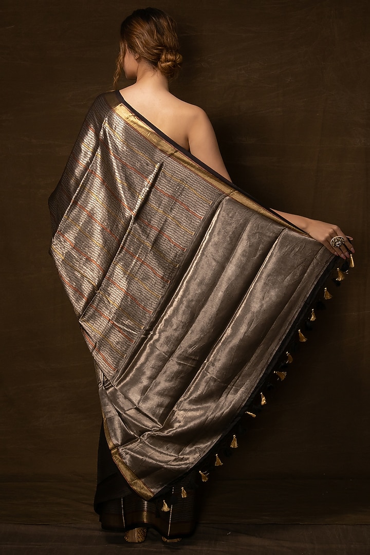 Silver Pure Silk Banarasi Handwoven Wedding Saree by VISHWA at Pernia's Pop Up Shop