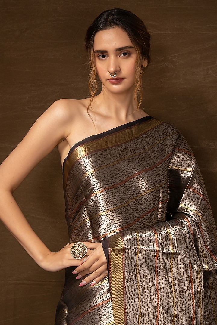 Silver Pure Silk Banarasi Handwoven Wedding Saree by VISHWA at Pernia's Pop Up Shop
