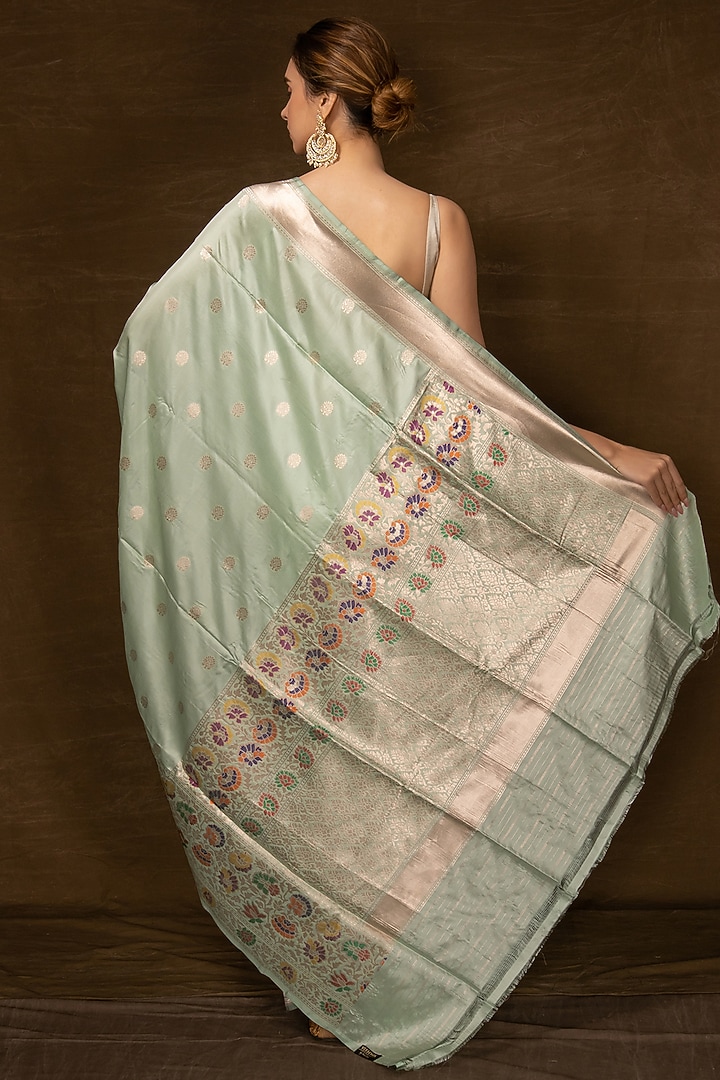 Ferozi Blue Silk Handwoven Banarasi Wedding Saree by VISHWA at Pernia's Pop Up Shop