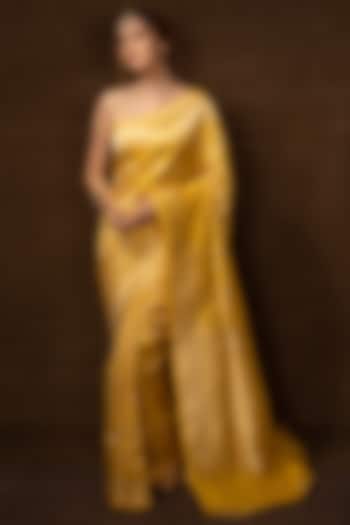 Yellow Silk Handwoven Banarasi Saree by VISHWA