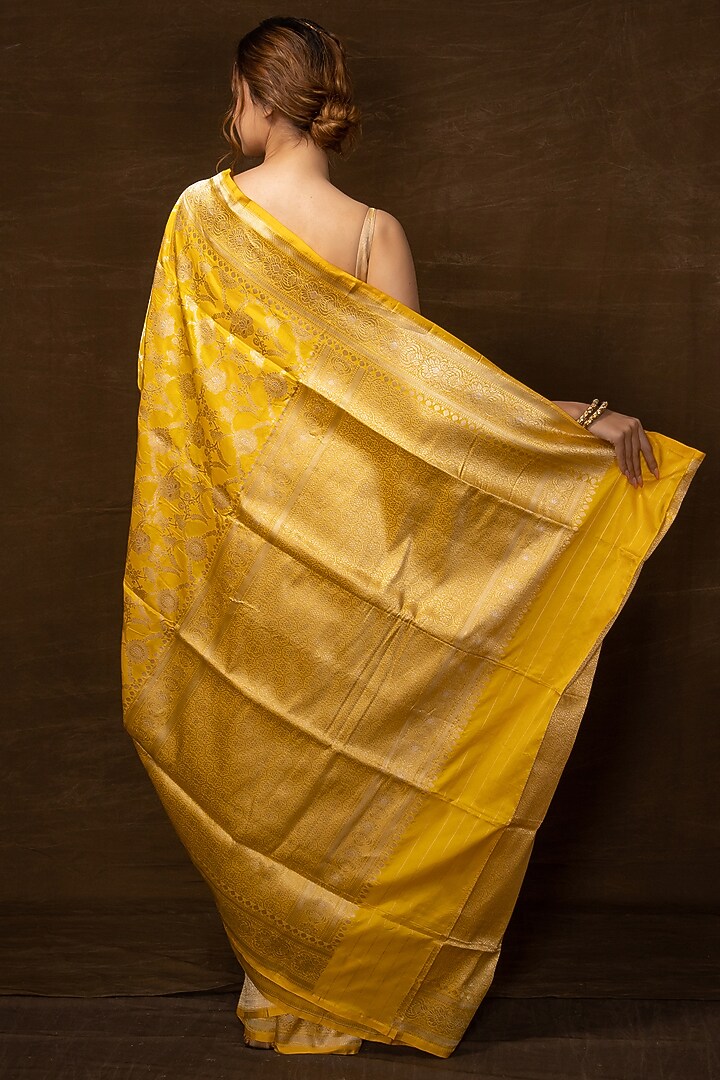 Yellow Silk Handwoven Banarasi Wedding Saree by VISHWA at Pernia's Pop Up Shop